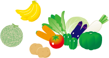 果物（特にバナナ、メロン)、野菜、いも類、豆類　など