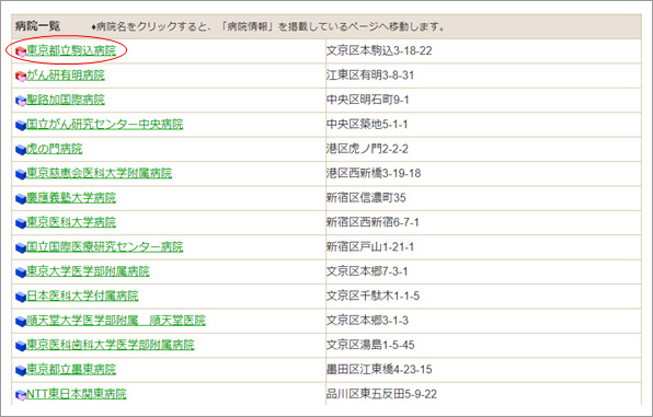病院一覧のページ画像