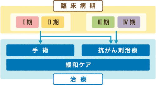 胸膜中皮腫の臨床病期と治療のイラスト