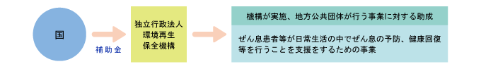 国　補助金　独立行政法人環境再生保全機構　機構が実施、地方公共団体が行う事業に対する助成　ぜん息患者等が日常生活の中でぜん息の予防、健康回復等を行うことを支援をするための事業