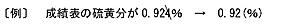 〔例〕　成績表の硫黄分が0.924　→　0.92(%)