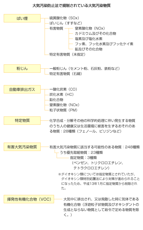 大気汚染物質の種類 大気汚染の原因 大気汚染の現状と対策 大気環境の情報館 大気環境 ぜん息などの情報館 独立行政法人環境再生保全機構