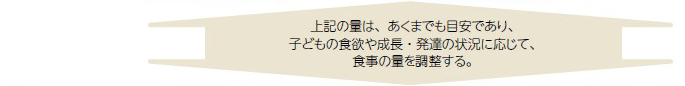 上記の量は、あくまでも目安であり、子どもの食欲や成長・発達の状況に応じて、食事の量を調整する。