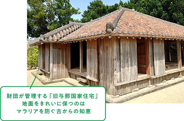 財団が管理する「旧与那国家住宅」地面をきれいに保つのはマラリアを防ぐ古からの知恵