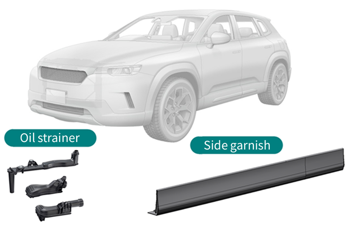 Vehicle illustration indicating the locations of the oil strainer and side garnish