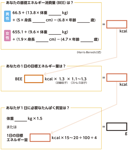 十分なエネルギーや栄養素を毎日の食事でとりましょう。