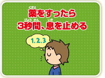 薬をすったら、3秒間息を止める