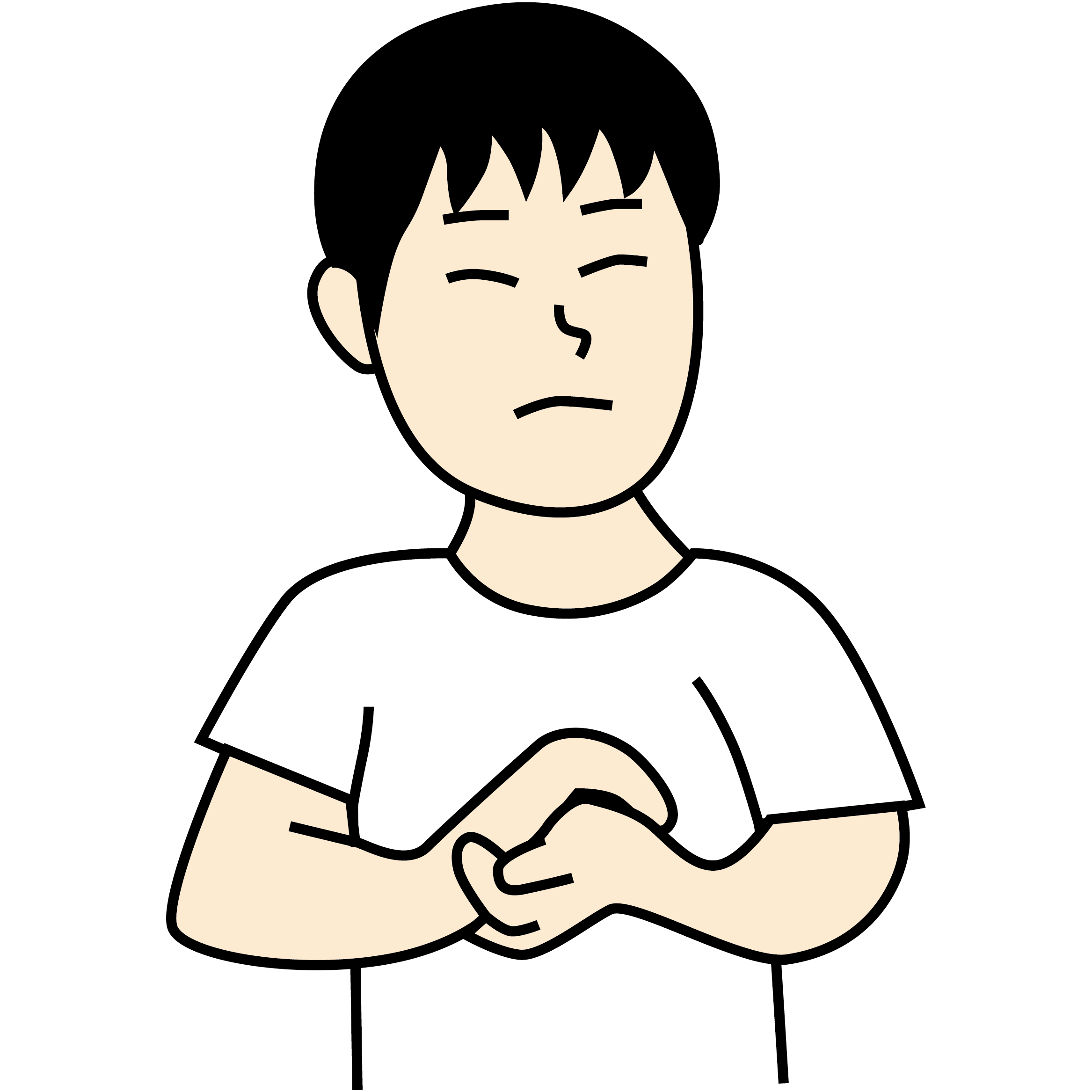 イラスト2　体の前で両手を力強く合わせて、息こらえをした状態で嚥下するのも良い