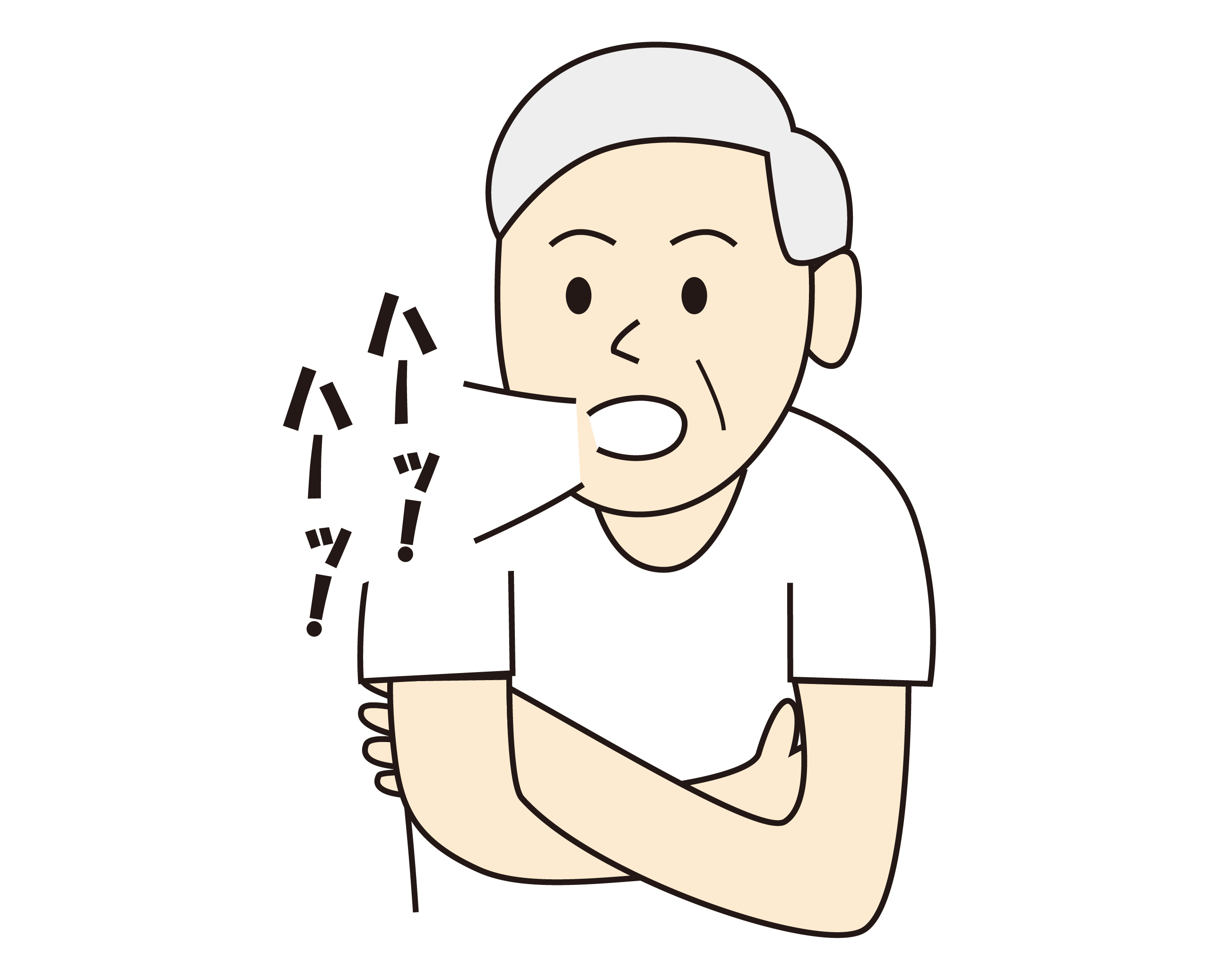 イラスト3　大きく広げた両手を脇の下に置き、息を吐くときに押さえます